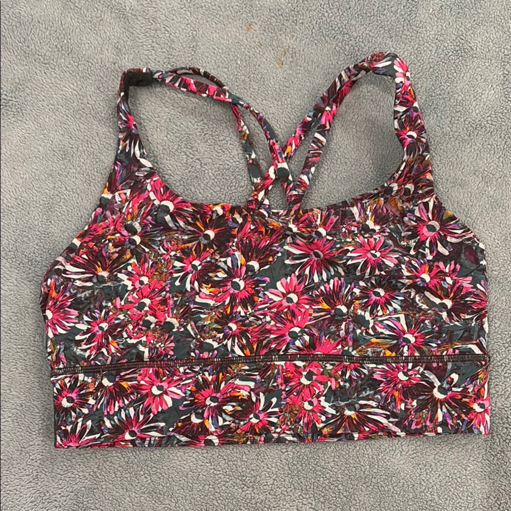 Floral Sports Bra with Pink and Black Design
